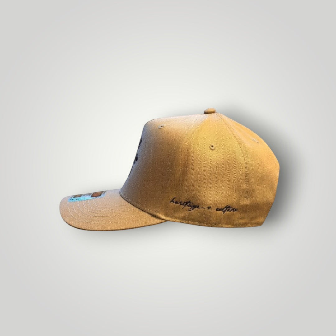 KA'EO Apparel Khaki Embroidered Sampa-Sol Snapback with "heritage & culture" side embroidery. Adjustable fit.