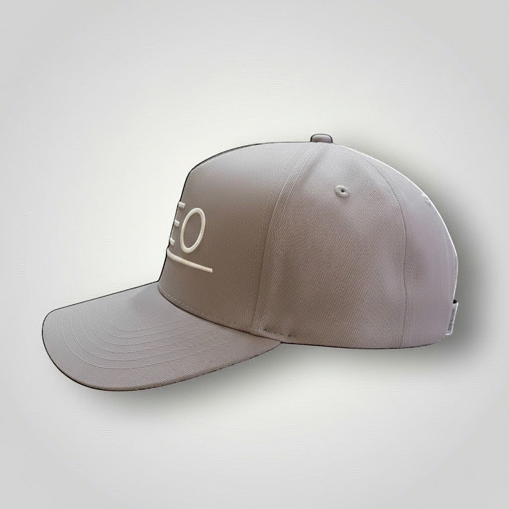 KA'EO Apparel gray embroidered snapback baseball cap with flat brim and white logo detail.